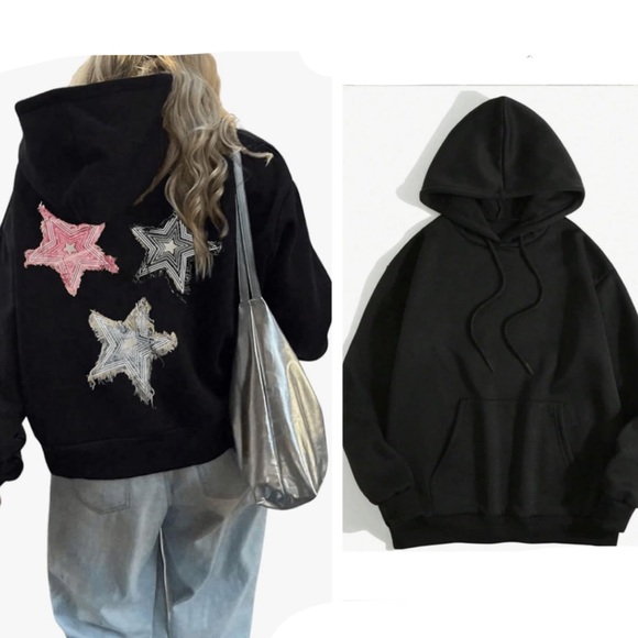 - Black Hoodie with Star Patches - Picture 2 of 3